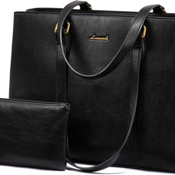 Laptop Tote Bag for Women,Work Tote with Wristlet,PU Leather Computer Bag for Te - Picture 1 of 7